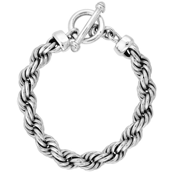 Sterling Silver Handmade Heavy Rope Bracelet Toggle Clasp 3/8 inch wide 8" OR 9"